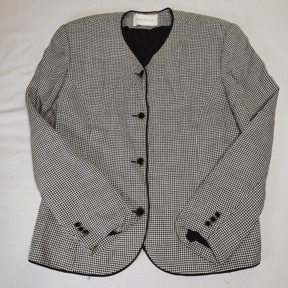 Vintage Barrie Pace Ltd Blazer Black White Houndstooth Blazer Size 16 Old Money